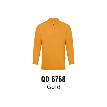 Custom Polo Long Sleeve - Unisex Microfibre Eyelet Long Sleeve Polo Shirt | Plain | Gold | QD6768
