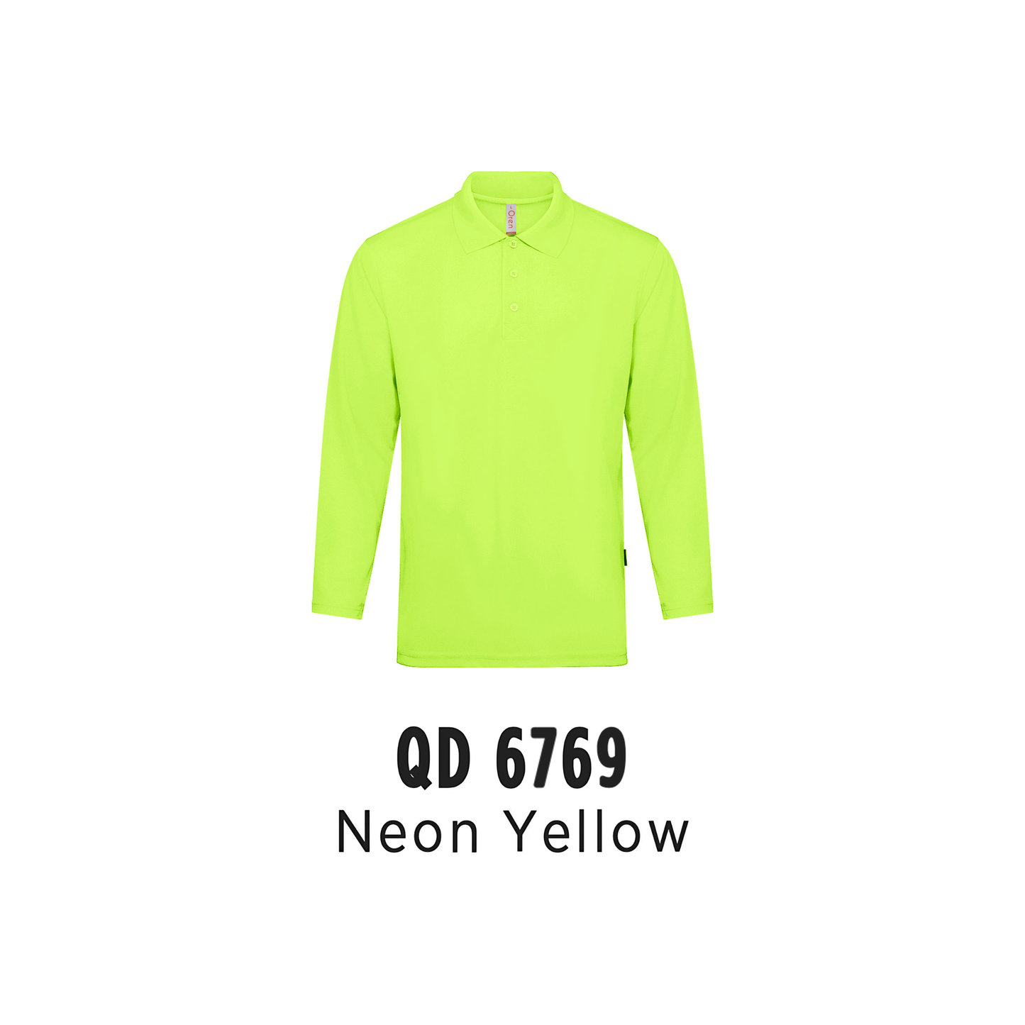 Custom Polo Long Sleeve - Unisex Microfibre Eyelet Long Sleeve Polo Shirt | Plain | Neon Yellow | QD6769