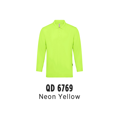 Custom Polo Long Sleeve - Unisex Microfibre Eyelet Long Sleeve Polo Shirt | Plain | Neon Yellow | QD6769