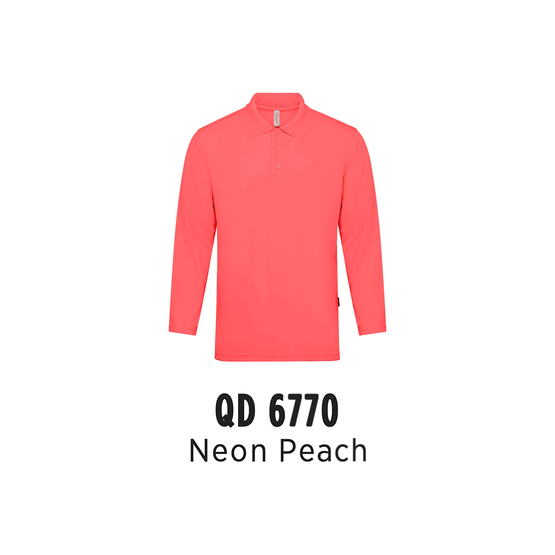 Custom Polo Long Sleeve - Unisex Microfibre Eyelet Long Sleeve Polo Shirt | Plain | Neon Peach | QD6770