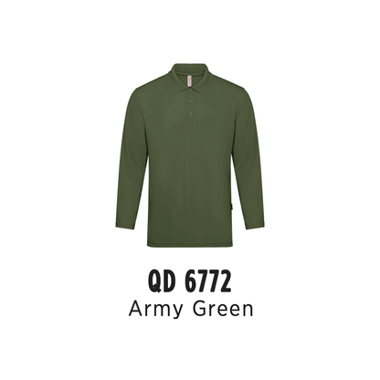 Custom Polo Long Sleeve - Unisex Microfibre Eyelet Long Sleeve Polo Shirt | Plain | Army Green | QD6772