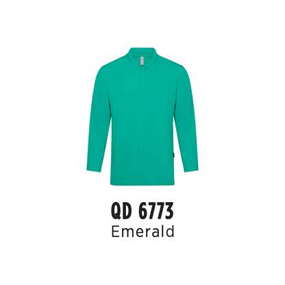 Custom Polo Long Sleeve - Unisex Microfibre Eyelet Long Sleeve Polo Shirt | Plain | Emerald | QD6773