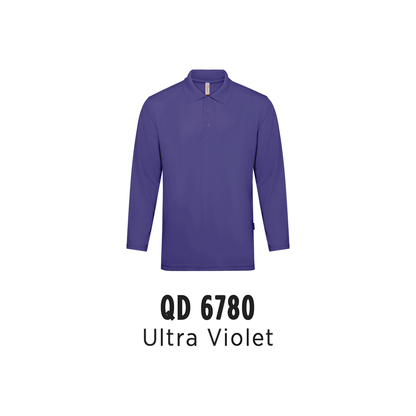 Custom Polo Long Sleeve - Unisex Microfibre Eyelet Long Sleeve Polo Shirt | Plain | Ultra Violet | QD6780