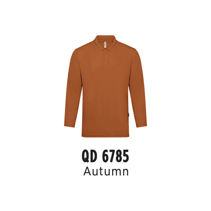 Custom Polo Long Sleeve - Unisex Microfibre Eyelet Long Sleeve Polo Shirt | Plain | Autumn | QD6785