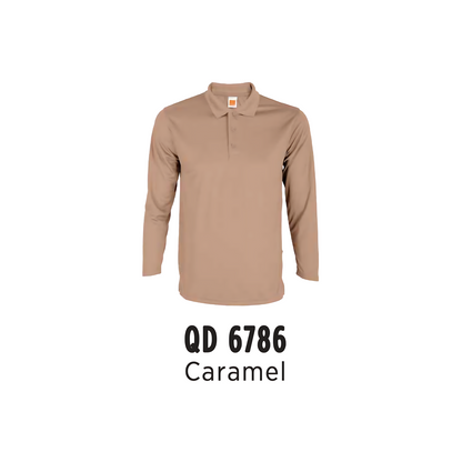 Custom Polo Long Sleeve - Unisex Microfibre Eyelet Polo Shirt | Plain | Caramel | QD6786