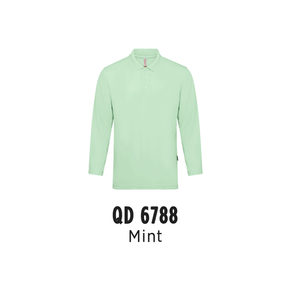 Custom Polo Long Sleeve - Unisex Microfibre Eyelet Long Sleeve Polo Shirt | Plain | Mint | QD6788