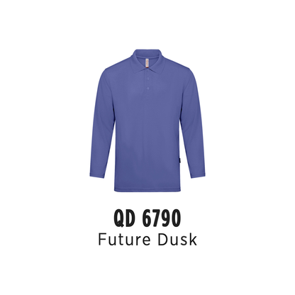 Custom Polo Long Sleeve - Unisex Microfibre Eyelet Long Sleeve Polo Shirt | Plain | Future Dusk | QD6790