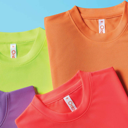 QD68 kids microfibre eyelet t-shirt flat lay in bright colours