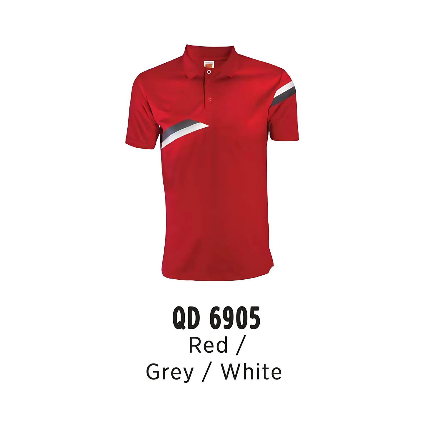 Polo | Microfibre | Cut & Sew | Unisex | 170gsm | Red/Grey/White | QD6905