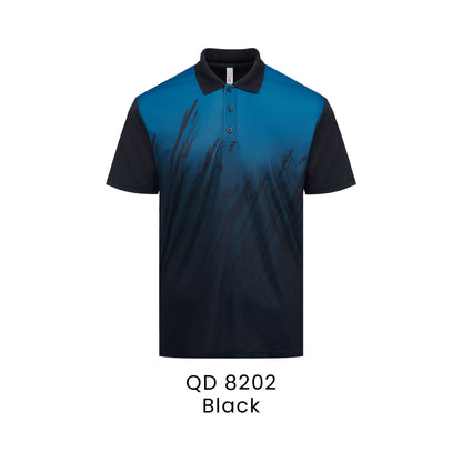 QD 8202 Black - QD82 unisex sublimation mini eyelet polo shirt in 100% microfibre 150gsm