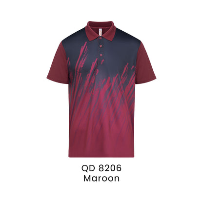 QD 8206 Maroon - QD82 unisex sublimation mini eyelet polo shirt in 100% microfibre 150gsm