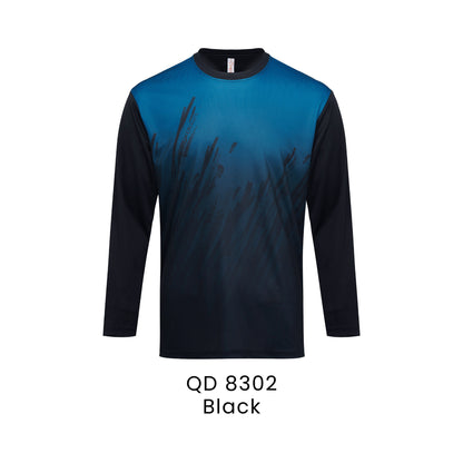 QD 8302 Black - QD83 unisex sublimation mini eyelet long sleeve t-shirt in 100% microfibre 150gsm