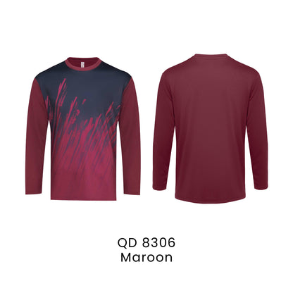 QD 8306 Maroon - QD83 unisex sublimation mini eyelet long sleeve t-shirt in 100% microfibre 150gsm