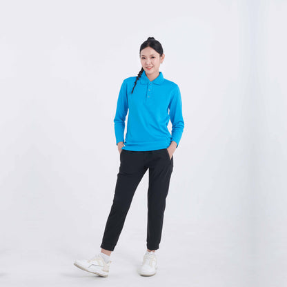QD84 long sleeve polo shirt worn by a model