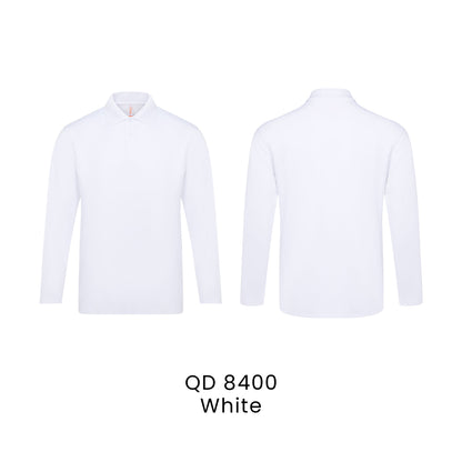 QD 8400 White - QD84 long sleeve polo shirt