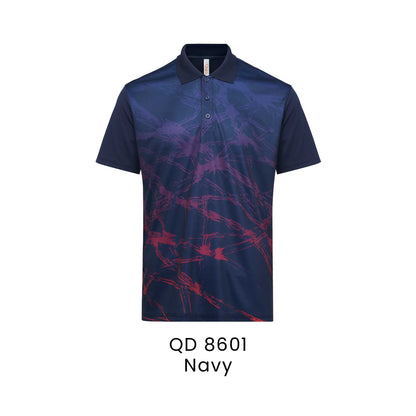 QD 8601 Navy - QD86 unisex sublimation mini eyelet polo shirt in 100% microfibre 150gsm