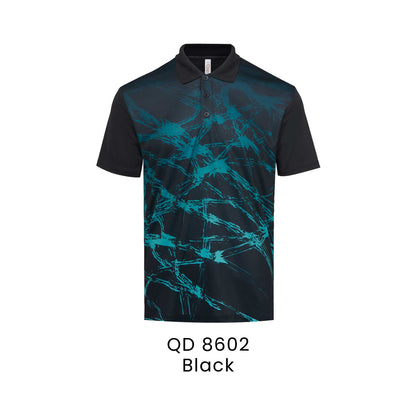 QD 8602 Black - QD86 unisex sublimation mini eyelet polo shirt in 100% microfibre 150gsm
