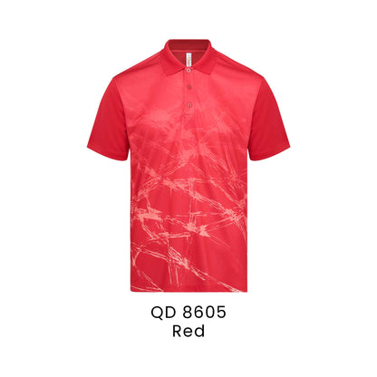 QD 8605 Red - QD86 unisex sublimation mini eyelet polo shirt in 100% microfibre 150gsm