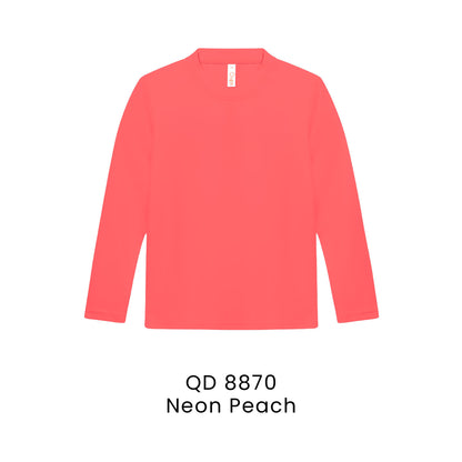 QD 8870 Neon Peach - QD88 kids microfibre eyelet long sleeve t-shirt in 160gsm