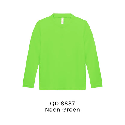 QD 8887 Neon Green - QD88 kids microfibre eyelet long sleeve t-shirt in 160gsm