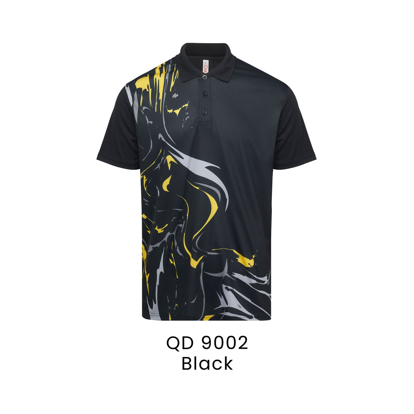 QD 9002 Black - QD90 unisex sublimation mini eyelet polo shirt in 100% microfibre 150gsm