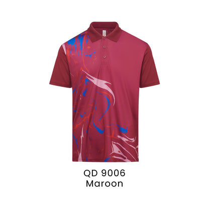 QD 9006 Maroon - QD90 unisex sublimation mini eyelet polo shirt in 100% microfibre 150gsm