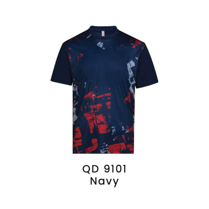 QD 9101 Navy - QD91 unisex sublimation mini eyelet t-shirt with red and grey abstract print