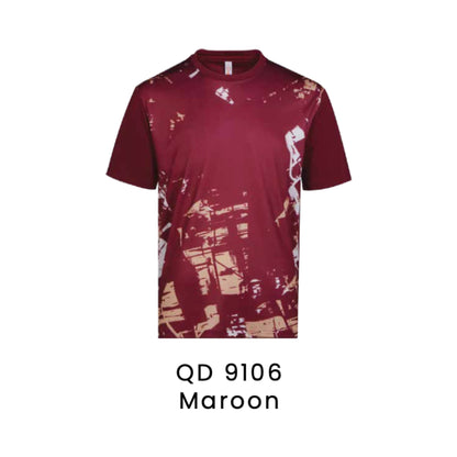 QD 9106 Maroon - QD91 unisex sublimation mini eyelet t-shirt with cream and white abstract print