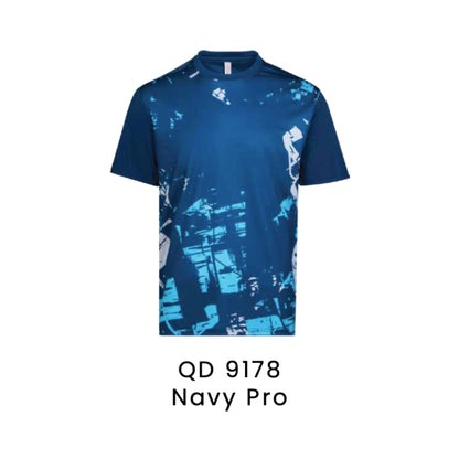 QD 9178 Navy Pro - QD91 unisex sublimation mini eyelet t-shirt with bright blue abstract print