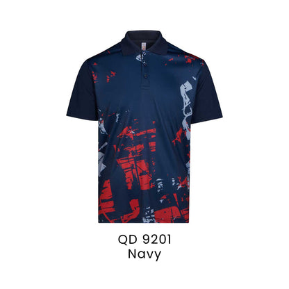 QD 9201 Navy - QD92 unisex sublimation mini eyelet polo shirt in 100% microfibre 150gsm