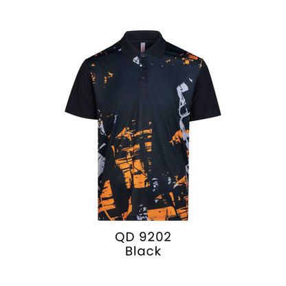 QD 9202 Black - QD92 unisex sublimation mini eyelet polo shirt in 100% microfibre 150gsm