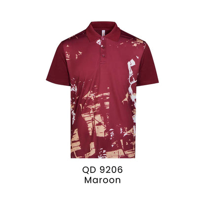 QD 9206 Maroon - QD92 unisex sublimation mini eyelet polo shirt in 100% microfibre 150gsm