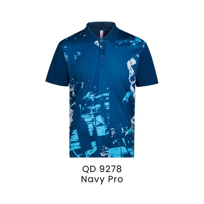 QD 9278 Navy Pro - QD92 unisex sublimation mini eyelet polo shirt in 100% microfibre 150gsm