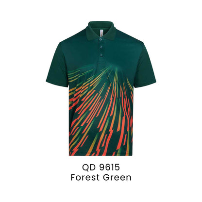 QD 9615 Forest Green - QD96 unisex sublimation mini eyelet polo shirt in 100% microfibre 150gsm