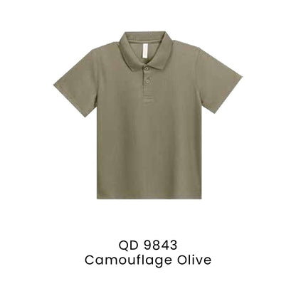 QD 9843 Camouflage Olive - QD98 kids microfibre eyelet polo shirt in 160gsm