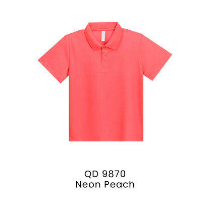 QD 9870 Neon Peach - QD98 kids microfibre eyelet polo shirt in 160gsm