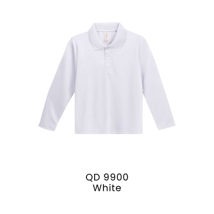 QD 9900 White - QD99 kids microfibre eyelet long sleeve polo shirt in 160gsm