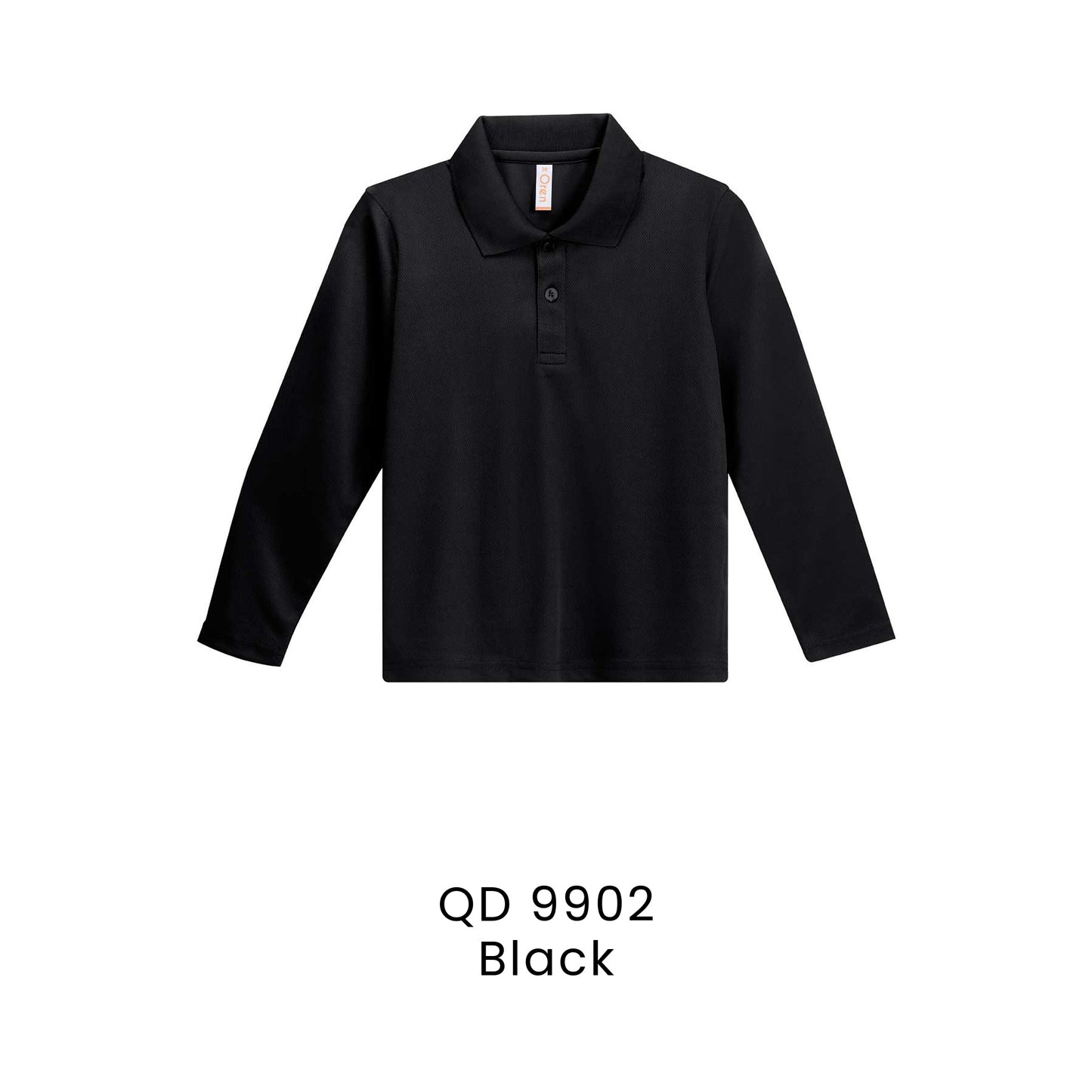 QD 9902 Black - QD99 kids microfibre eyelet long sleeve polo shirt in 160gsm