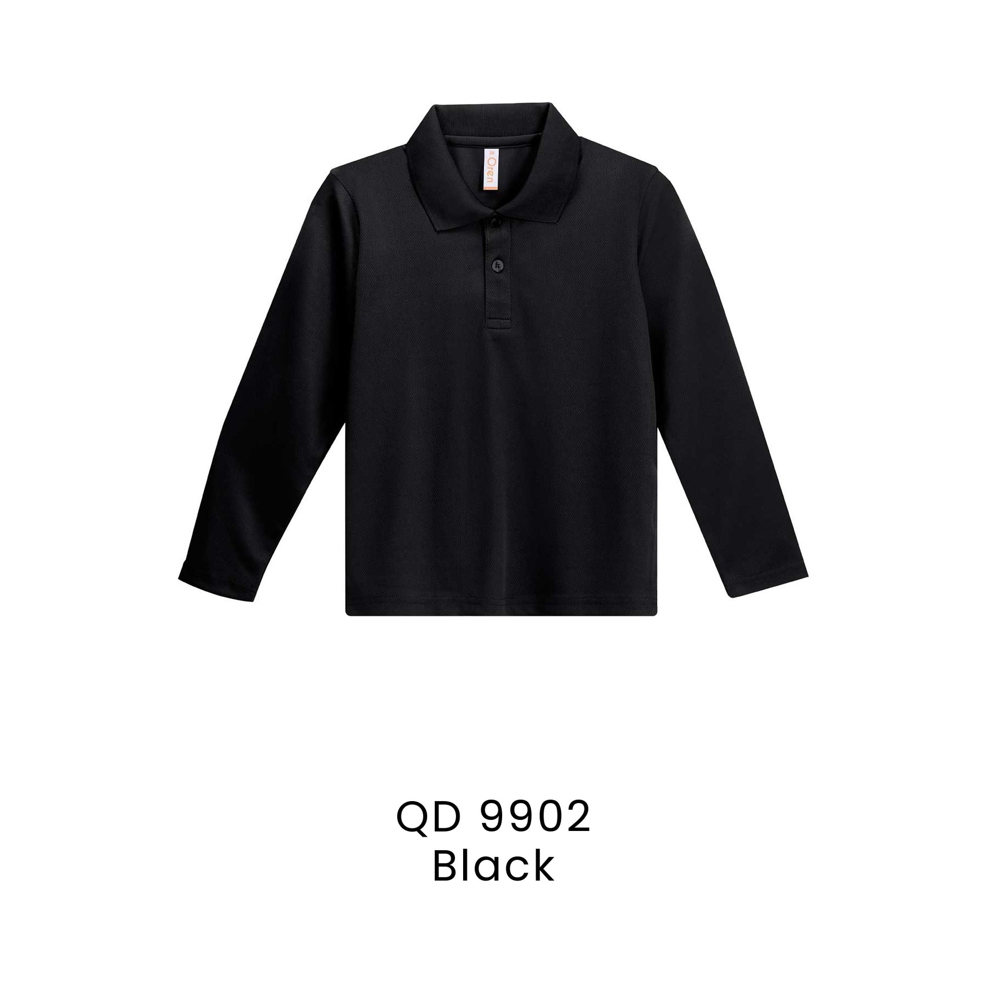 QD 9902 Black - QD99 kids microfibre eyelet long sleeve polo shirt in 160gsm