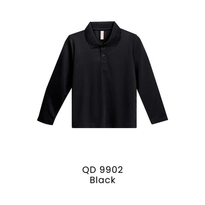 QD 9902 Black - QD99 kids microfibre eyelet long sleeve polo shirt in 160gsm