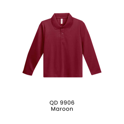 QD 9906 Maroon - QD99 kids microfibre eyelet long sleeve polo shirt in 160gsm