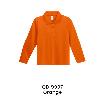 QD 9907 Orange - QD99 kids microfibre eyelet long sleeve polo shirt in 160gsm
