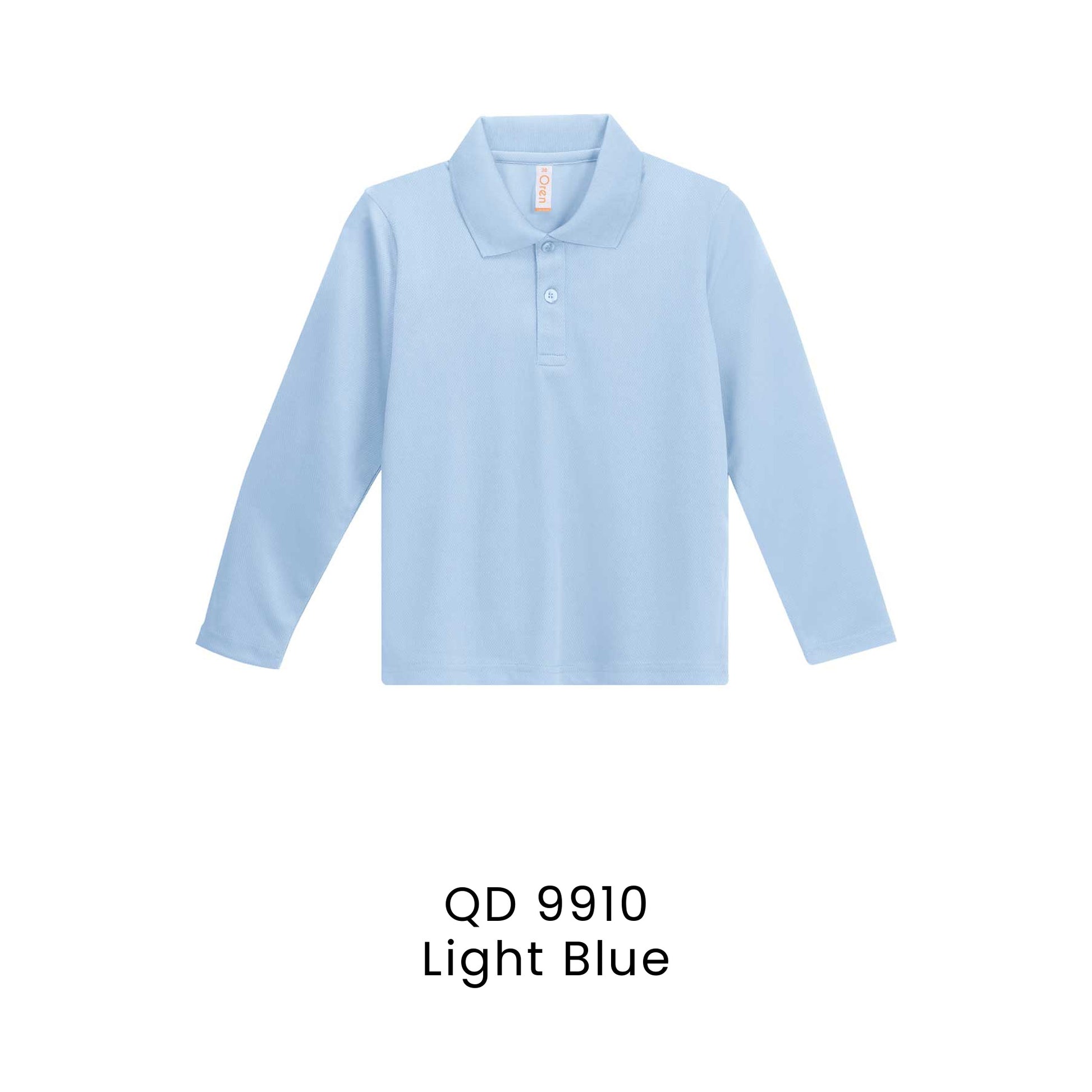 QD 9910 Light Blue - QD99 kids microfibre eyelet long sleeve polo shirt in 160gsm