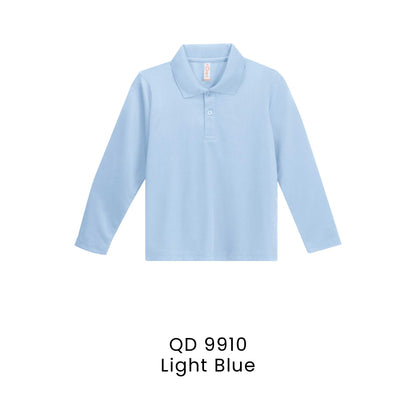 QD 9910 Light Blue - QD99 kids microfibre eyelet long sleeve polo shirt in 160gsm