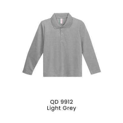 QD 9912 Light Grey - QD99 kids microfibre eyelet long sleeve polo shirt in 160gsm