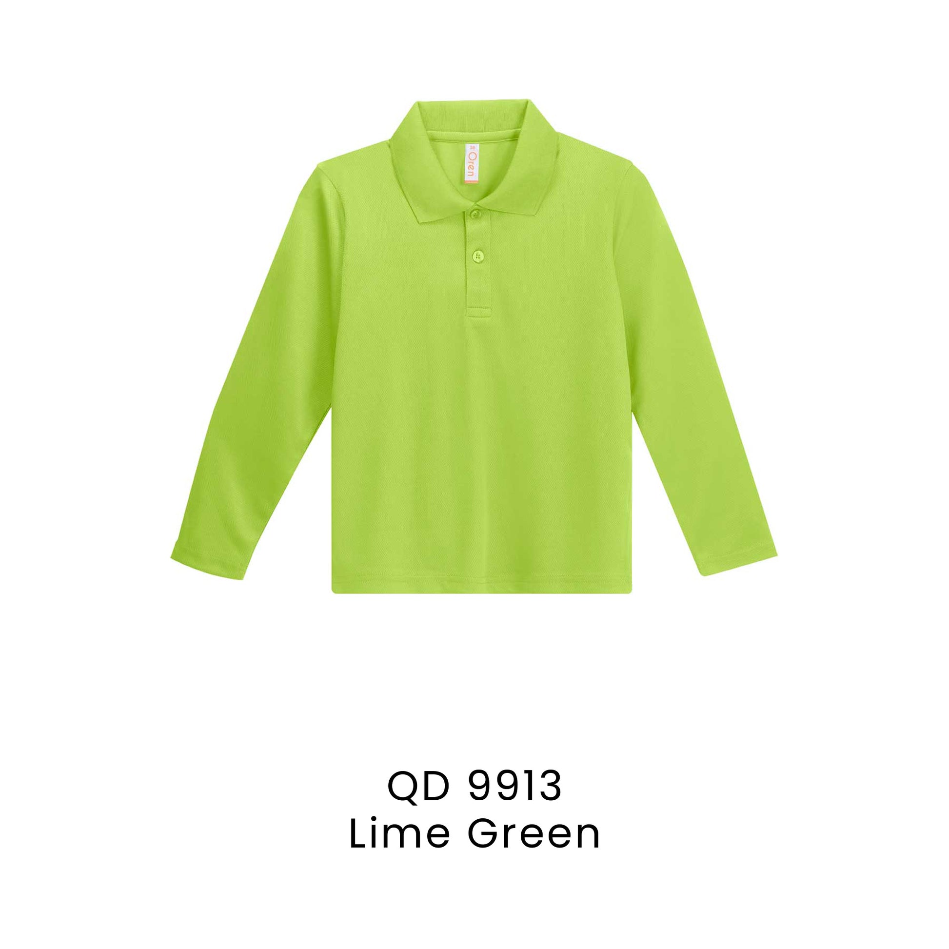 QD 9913 Lime Green - QD99 kids microfibre eyelet long sleeve polo shirt in 160gsm