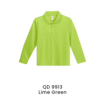 QD 9913 Lime Green - QD99 kids microfibre eyelet long sleeve polo shirt in 160gsm