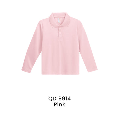 QD 9914 Pink - QD99 kids microfibre eyelet long sleeve polo shirt in 160gsm