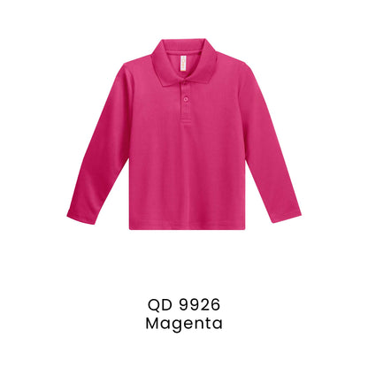 QD 9926 Magenta - QD99 kids microfibre eyelet long sleeve polo shirt in 160gsm