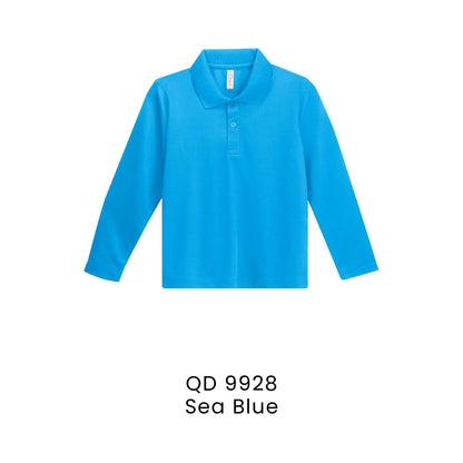 QD 9928 Sea Blue - QD99 kids microfibre eyelet long sleeve polo shirt in 160gsm